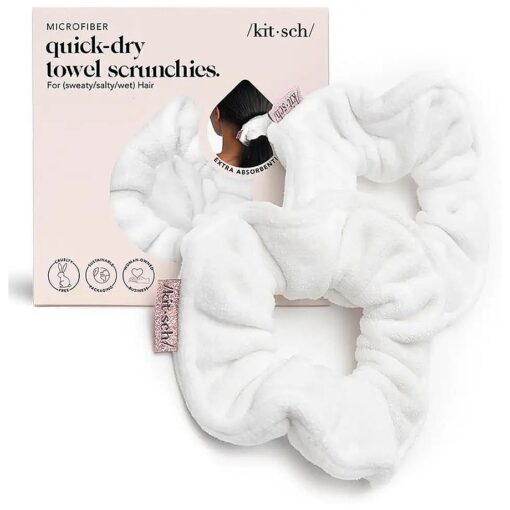 Kitsch Microfiber Hair Towel Scrunchie - Ultra Soft Large Scrunchies for Women | Girls Scrunchies | Hair Scrunchies for Thick Hair | Microfiber Towels for Hair Drying, 2 pcs ( White )