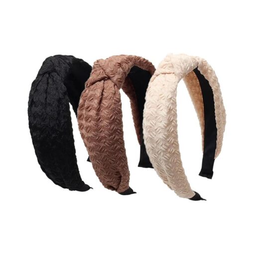 3PK Black Knot Headbands for Women Wide Hair Bands lace Brown Non Slip Fashion Hair Hoop Solid Hairband for Girls Hair Accessories