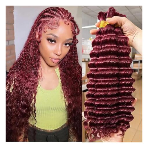 Human Braiding Hair For Boho Knotless Braids 100g Deep Wave Bulk Human Hair for Braiding No Weft Wet And Wavy Human Braiding Hair 100 % Remy Human Hair Extensions ( 99J, 22 Inch )