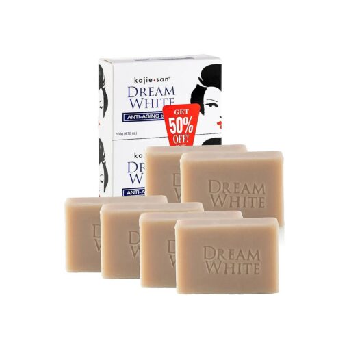 Dream White Soap - Skin Brightening & Anti Aging Kojic Acid Soap that Reduces Hyperpigmentation with Collagen, Elastin & Coconut Oil - 135g x 6 Bars