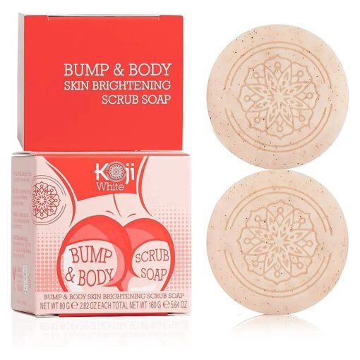 Koji White Kojic Acid Bump Eraser Body Scrub Soap for Exfoliation Butt, Elbow, Underarm with Glutathione, Coenzyme Q10, Skin Brightening for Fade Dark Spots, Fine Lines and Wrinkles, 2.82 oz ( 2 Bars )