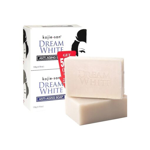 Kojie San Dream White Soap - Skin Brightening Kojic Acid Soap that Reduces Hyperpigmentation with Collagen, Elastin & Coconut Oil - 135g x 2 Bars