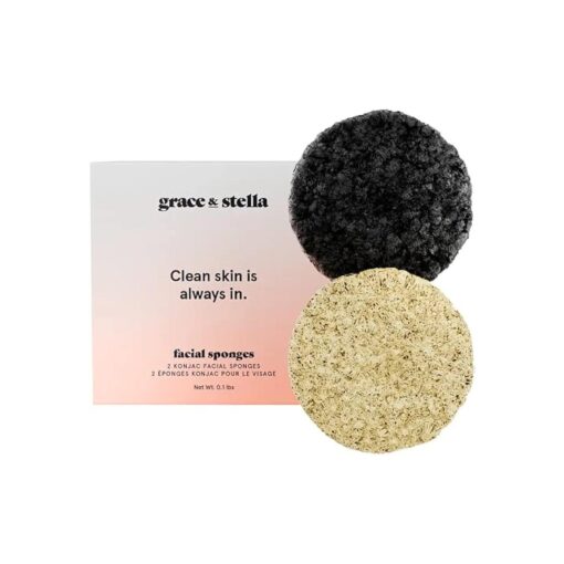 Grace & Stella Konjac Facial Sponges with Activated Bamboo Charcoal for Face - Vegan - Face Bath Sponge for Men & Women Exfoliating Dead Skin, Makeup Removal