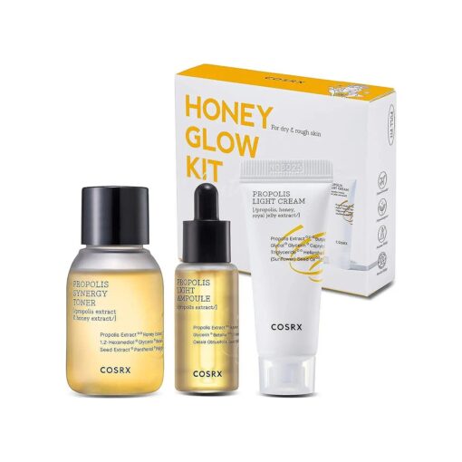 COSRX Honey Glow Kit | Facial Toner, Serum, Cream with Propolis Extract | Deep Moisture, Hydration, Nourishment | Travel Size Set, Gift Set, Korean Skincare, Not Tested on Animals, Paraben Free