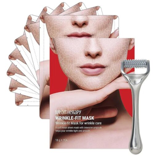 Wrinkle fit Mesh Sheet Masks + Boosting Roller ( Mask 7EA + Roller 1EA ), Collagen Mask, Quick Absorption with Roller, Anti-aging, Glass Skin, Korean Skincare