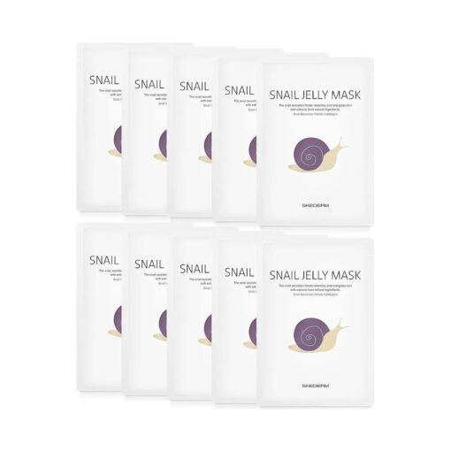 Korean Face Mask Snail Jelly Sheet Mask 10 Sheets Hydrating Sheet Mask Anti-Wrinkle Korean Skin Care Anti-Aging Sheets Pack Moisturizing Snail Secretion Filtrate 30,000ppm