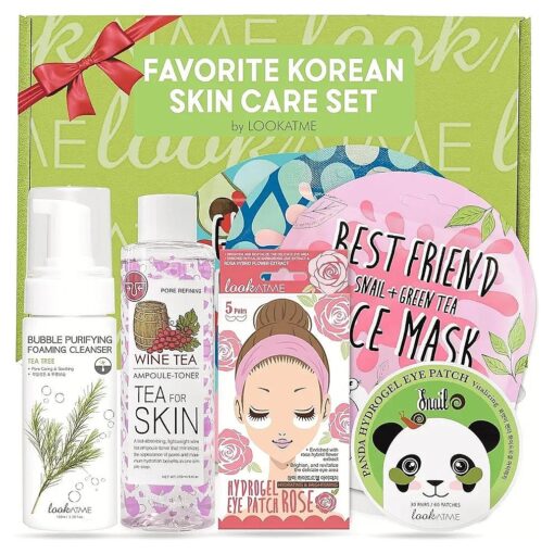 Korean Skin Care Set - Simplified Kbeauty Skincare Kits - Asian Skincare Facial Kit & Sets with Water Based Cleanser, Essence Toner, Under Eye Patches, Face Mask Sheets, Self Care Gifts For Women