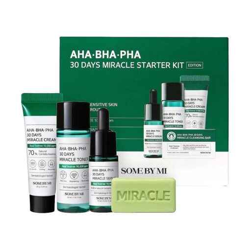 SOME BY MI AHA BHA PHA 30Days Starter Kit - Toner 1.01Oz, Serum 0.33Oz, Cream 0.7Oz, Cleansing Bar 1.05Oz - Mild Exfoliating Daily Skin Care Set - Skin Wastes, Sebum, Oiliness Care - Korean Skin Care