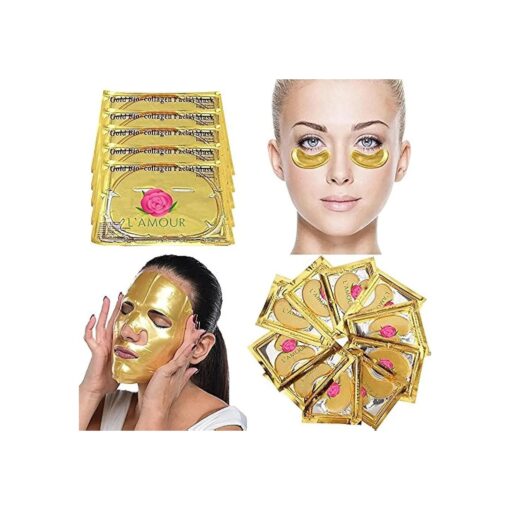 L'AMOUR yes ! 20 Pairs of Eye Masks + 5 Face Masks | 24K Gold Powder Crystal Gel Collagen Facial & Eye Mask Set | Anti-Aging & Moisturizing ; Reduces Dark Circles, Puffiness, Wrinkles