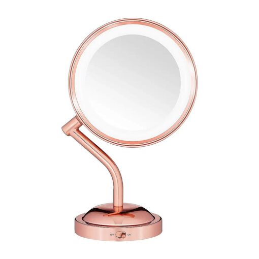 Conair Lighted Makeup-Mirror with Magnification, LED Vanity-Mirror, 1X/5X Magnifying-Mirror, Double Sided-Mirror, Operated in-Battery Rose Gold