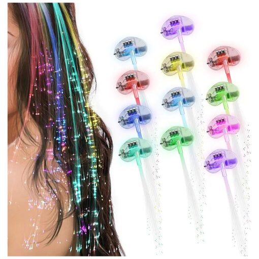 LED Lights Hair, 12 Packs Light-Up Fiber Optic LED Hair Barrettes Party Favors for Party, Bar Dancing Hairpin, Hair Clip, Multicolor Flash Barrettes Clip Braid