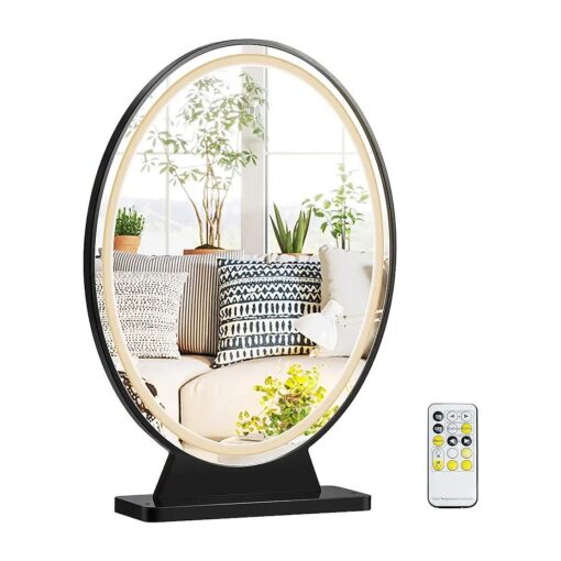 Tangkula Vanity Makeup Mirror with Lights, Round HD Lighted Mirror w/Remote Control, 4 Colors Lighting Modes, Adjustable Brightness, Detachable Tabletop Cosmetic Mirror