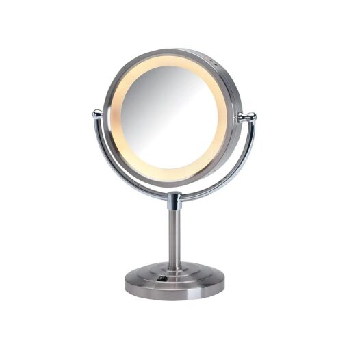 JERDON Lighted Tabletop Makeup Mirror - LED Lighted Vanity Mirror with 1X and 5X Magnification in Nickel Finish - Model HL745NC