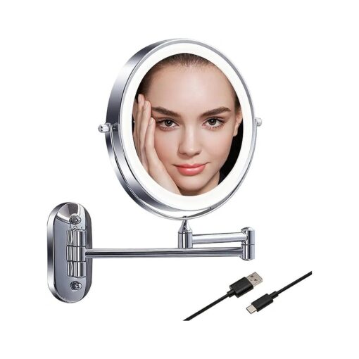 Tushengtu 8" Wall Mounted Makeup Mirror with Intelligent Light Control-10X Magnification, Rotatable Mirror, Adjustable Brightness and Color Temperature