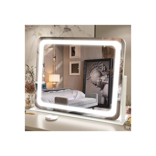 FENNIO Vanity Mirror with Lights 22" x19" LED Lighted Makeup Mirror, Large Makeup Mirror with Lights, Touch Screen with 3-Color Lighting, Led Mirror Makeup, Dimmable, for Vanity Desk Tabletop, Bedroom