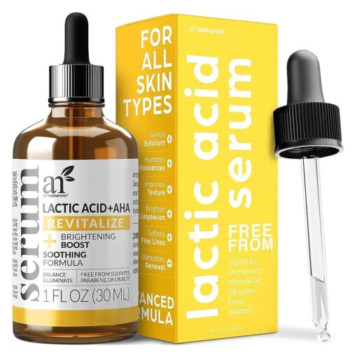 artnaturals Lactic Acid plus AHA Face Serum for Brightening Boost with Renewing Formula - Scars, Acne, Wrinkles - Exfoliates and Moisturizes the Skin - 1 oz .