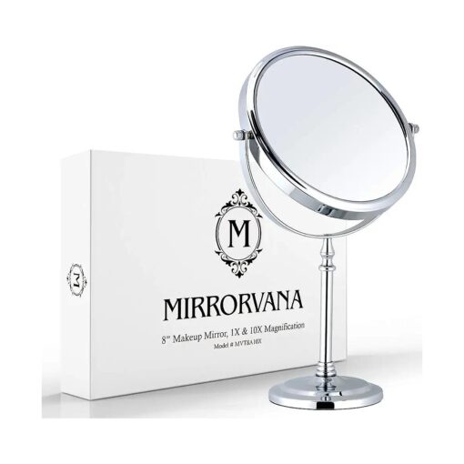 MIRRORVANA Large Double Sided 10X and 1X Magnifying Makeup Mirror with Stand in Gift Box, 15" Tall and 8" Wide