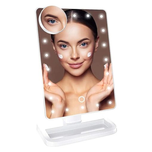 Impressions Touch XL Dimmable LED Makeup Mirror with Wireless Speaker, Dressing Mirror with 5X Magnifying Glass and Flip Power Switch ( White )