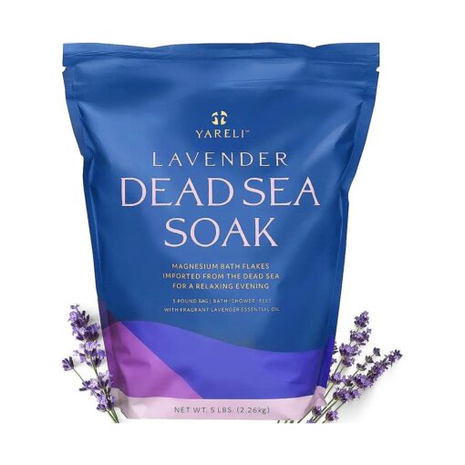 Yareli Dead Sea Bath & Foot Soak, Lavender Magnesium Bath Salt Flakes, Alternative to Epsom Salt, 5lbs with Over 250,000mg of Elemental Magnesium Per Bag