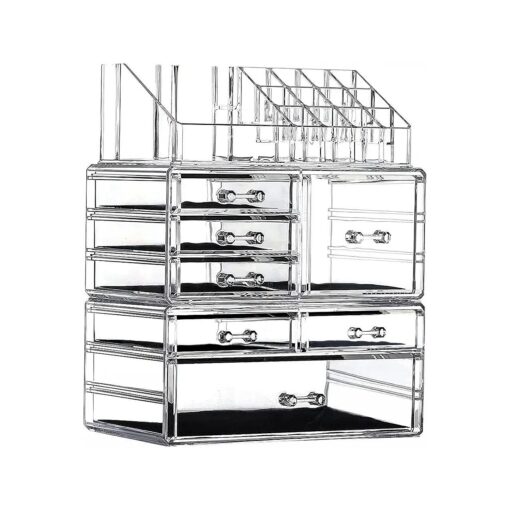 Cq acrylic Makeup Organizer Skin Care Large Clear Cosmetic Display Cases Stackable Storage Box With With 7 drawers and 16 slots, Set of 3