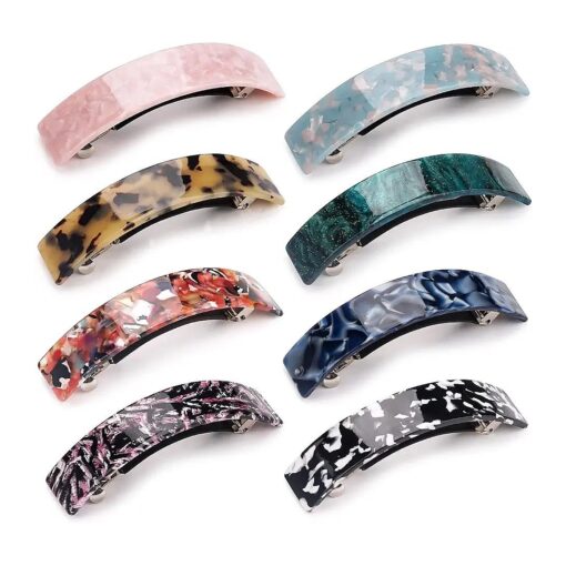 8PCS Large French Hair Barrettes for Women, No Slip Barrettes for Fine Thin Thick Hair, Retro Classic Acrylic Automatic Clasp