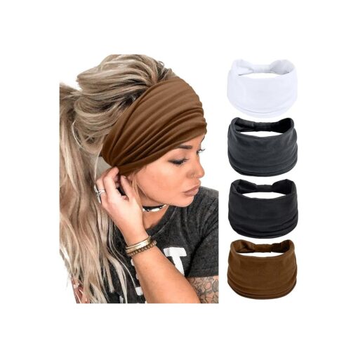 Wide Headbands for Women Black Stylish Head Wraps Boho Thick Hairbands Large African Sport Yoga Turban Headband Hair Accessories ( Pack of 4 )