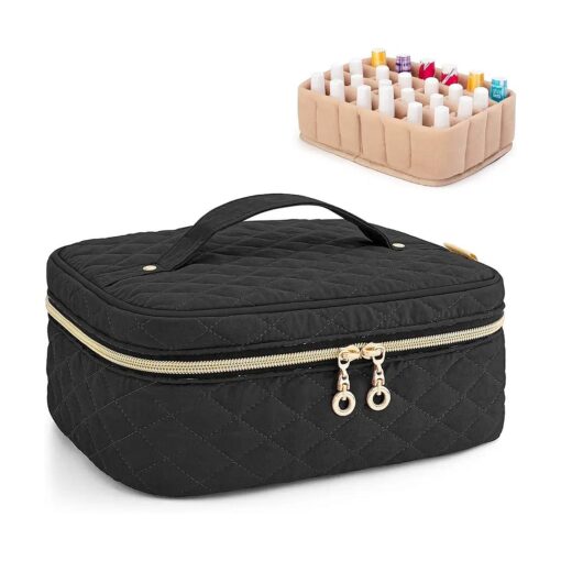 Yarwo Nail Polish Carrying Bag Holds 24 Bottles ( 15ml/0.5 fl.oz ), Travel Storage Organizer for Nail Polish and Manicure Accessories, Black