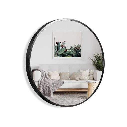 NeuType Round Mirror Circle Mirror Metal Framed Wall Mirror Large Vanity Hanging Decorative Mirrors for Bathroom, Bedroom, Living Room, Entryway ( Black, 80cm )