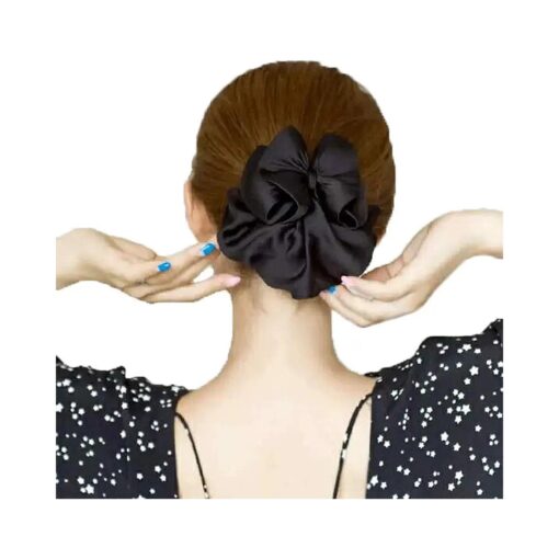 Women Hair Clip, Professional Hair Bun Cover, Barrettes Net Snood Hairnet 3D Bow Bow-knot Decor Hair Clip Hairnet, Black