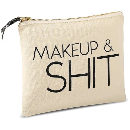 SHERWAY Funny Canvas Makeup Bag, Large Canvas Cosmetic Bag ( 9.5 x 8 inch, Beige ), Makeup Zipper Pouch Toiletry Travel Bag, Premium Canvas Makeup Bag for Birthday Gift Wedding Party Gift