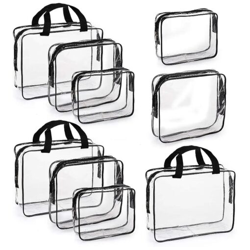 Hedume Set of 9 Clear Makeup Bags, TSA Approved Clear Toiletry Bag Set, Waterproof Clear PVC with Zipper Handle Portable Travel Luggage Pouch