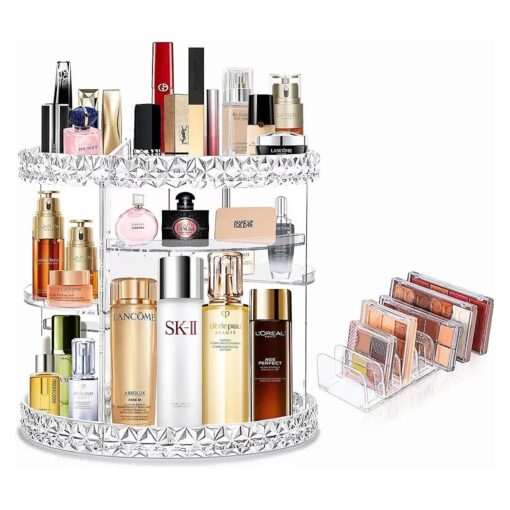 Kingtaily Skincare Organizers for Bathroom Clear Makeup Storage Organizer with Makeup Palette Organizer, 360 Rotating and 6 Adjustable Layers, Large Capacity Make up Organizer Cosmetic Organizer