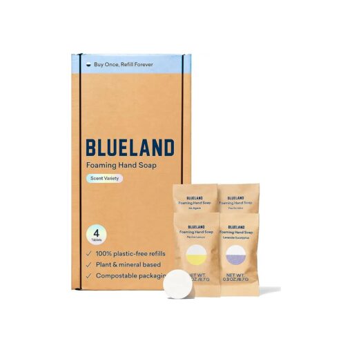 BLUELAND Foaming Hand Soap Tablet Refills - 4 Pack | Eco Friendly Products & Cleaning Supplies | Variety Pack Scents | Makes 4 x 9 Fl oz bottles ( 36 Fl oz total )