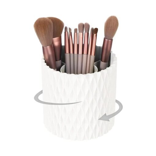 Makeup Brush Holder Organizer -360deg Rotating Multi-Functional Pen Holder for Desk, Multi-Purpose Desktop Stationary Organizer, Storage Cup for Lipsticks, Comb, Beauty Tool in Vanity ( White )