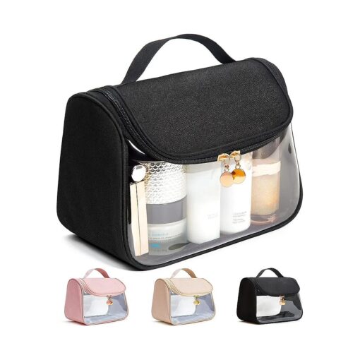 FUNSEED Makeup Bag for Women 's Toiletries and Cosmetics, Large Capacity Waterproof Zippered Hanging Organizer Clear Travel Toiletry Bag - Perfect for Full Size Cosmetics ( Black )