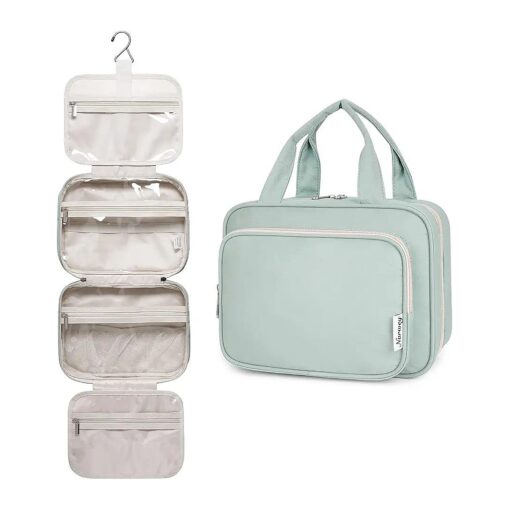 Narwey Hanging Toiletry Bag for Women Travel Makeup Bag Organizer Toiletries Bag for Travel Size Essentials Accessories Cosmetics ( Mint Green ( Medium ) )