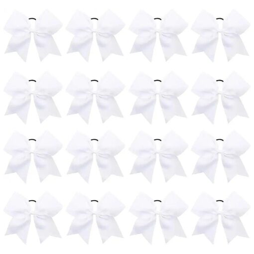 16PCS 8" Large Cheer Hair Bows Ponytail Holder Elastic Band Handmade for Cheerleading Teen Girls College Sports ( White, 16 Count ( Pack of 1 ) )