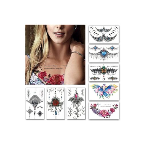 Large Chest Temporary Tattoo Sticker, Back Waist Temporary Tattoo Sticker, Fake Tattoos for Women Lady, 8-Sheet