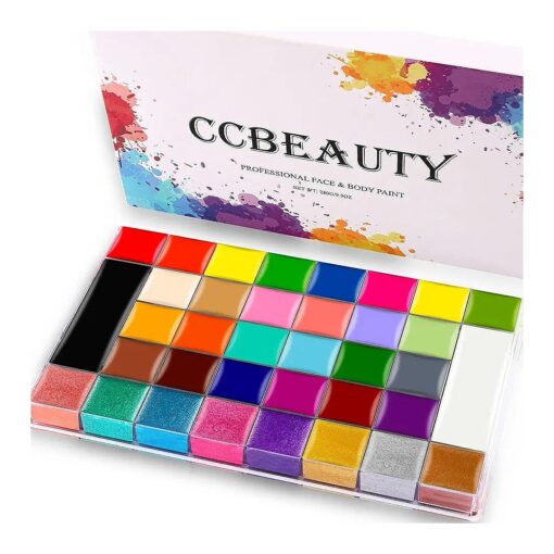 CCbeauty Professional 36 Colors Face Body Paint, Large Cream Face Painting Palette Kit, Non Toxic Hypoallergenic FacePaint for Halloween SFX Special Effects Costume Cosplay Makeup