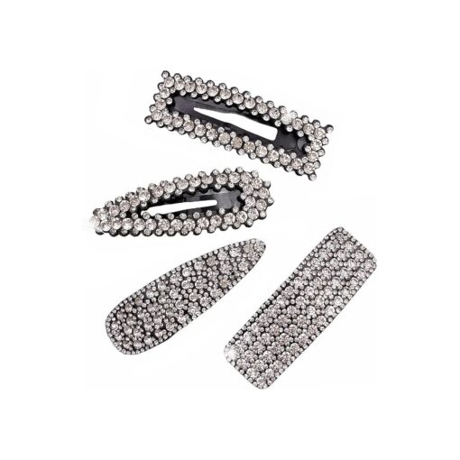 4PCS Large XL Diamante Rhinestone Crystal Snap Hair Clip Decorative Accessory for Women