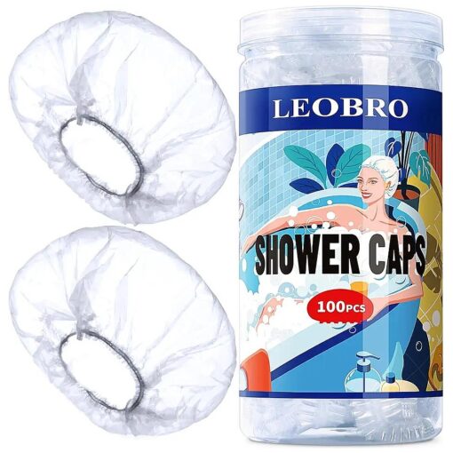 LEOBRO Shower Cap, Large Disposable Shower Caps, 100PCS Large Shower Caps for Women Disposable, Plastic Hair Caps for Shower, Thick Waterproof Plastic Shower Caps, Large Size 19.3 INCH