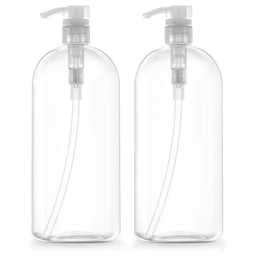 Bar5F Empty Shampoo Bottles with Pumps Dispenser 32 oz ( 1 Liter ) Leak-Proof Large Empty Refillable BPA-Free 2-Pack