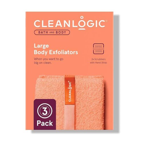 Cleanlogic Bath and Body Exfoliating Body Scrubber, Large Exfoliator Tool for Smooth and Softer Skin, Daily Skincare Routine, Assorted Colors, 3 Count Value Pack