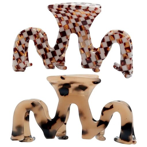 Large Tortoise Shell Claw Clip 3.5 Inch Cellulose Acetate Hair Claw Clips Checkered Hair Claw Clips French Design Hair Jaw Clamp for Women Girls ( 2 Pack )