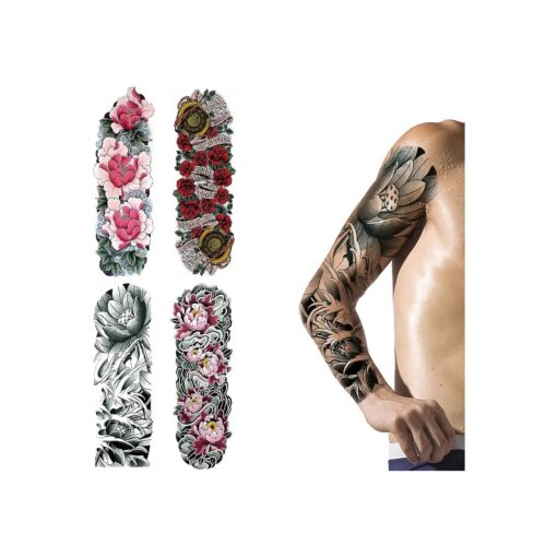 Glaryyears Large Full Arm Temporary Tattoo for Adults Women Men, 5-Pack Long-lasting Fake Tattoos for Body Makeup, Sleeve Realistic Tattoos