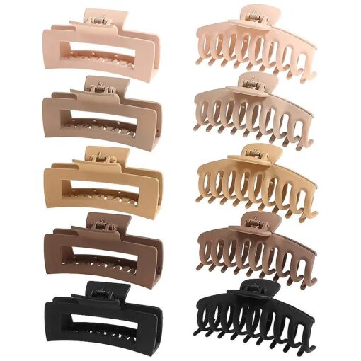 Large Hair Clips for Thick Hair, 10 PCS ( 5 color x 2 style available ) Strong hold, Perfect for Women, Ladies and Girls.4 Inch Big Hair Claw for Heavy Hair ( ANeutral Color )