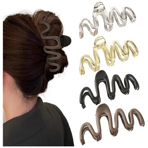 Metal Hair Claw Clips, 4.33inch Large Gold Hair Clips for Women, Thin Thick Curly Hair Accessories Strong Hold Cololful Non slip Big Black Claw Clip Hair Clutch Girls Hair Clamps