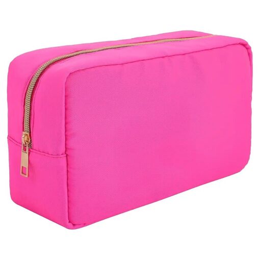 Nylon Makeup Bag Large Makeup Zipper Pouch Preppy Pencil Case for Women Travel Cosmetic Toiletry Bag 9.84 * 5.51 * 3.15in ( Hot Pink )