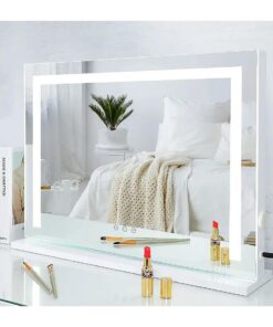 SHOWTIMEZ Vanity Mirror with Lights, Tabletop Wall-Mounted Makeup Mirror with Dimmable 3 Modes LED Backlit Light Strip, Touch Screen Control Cosmetic Mirror with USB Outlet, 22.8" W x 17.5" H