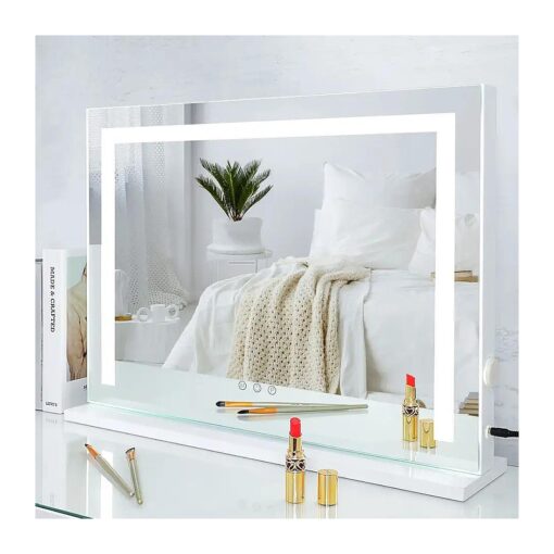 SHOWTIMEZ Vanity Mirror with Lights, Tabletop Wall-Mounted Makeup Mirror with Dimmable 3 Modes LED Backlit Light Strip, Touch Screen Control Cosmetic Mirror with USB Outlet, 22.8" W x 17.5" H